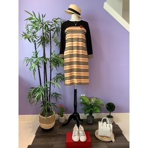 Italian Striped Shift Knit Dress with Pockets